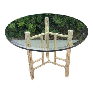 McGuire Bamboo & Leather Side Table/Small Dining Table For Sale