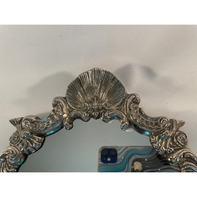 Metal Vintage French Silverplated Tabletop Vanity Mirror For Sale - Image 7 of 12