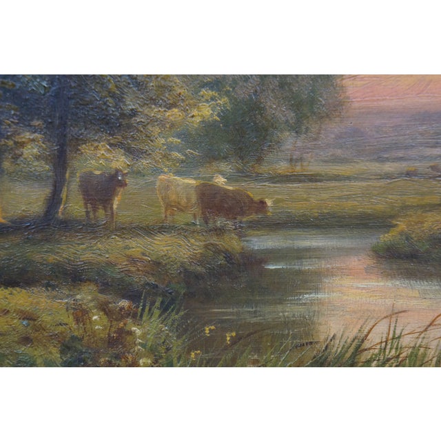 Gold Antique 1906 Henry Maidment Pastoral Country Landscape Oil Painting 32" For Sale - Image 8 of 13