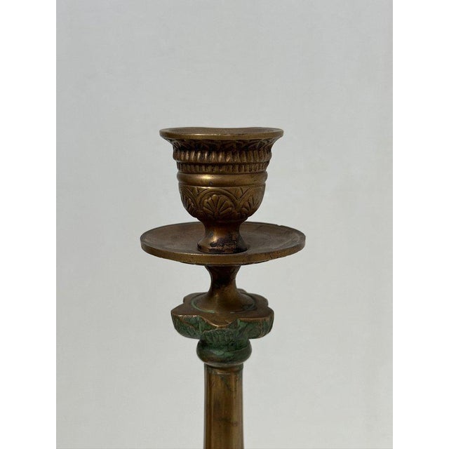 Neoclassical 19th Century Italian Gilt Bronze and Patinated Brass Neoclassical Candlestick For Sale - Image 3 of 9