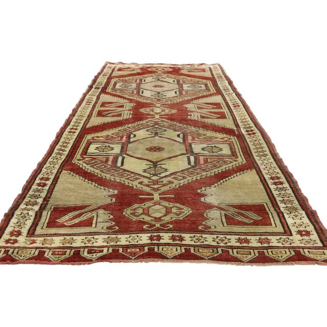Mid-Century Modern Vintage Turkish Oushak Hallway Rug Runner - 03'11 x 09'06 For Sale - Image 3 of 9