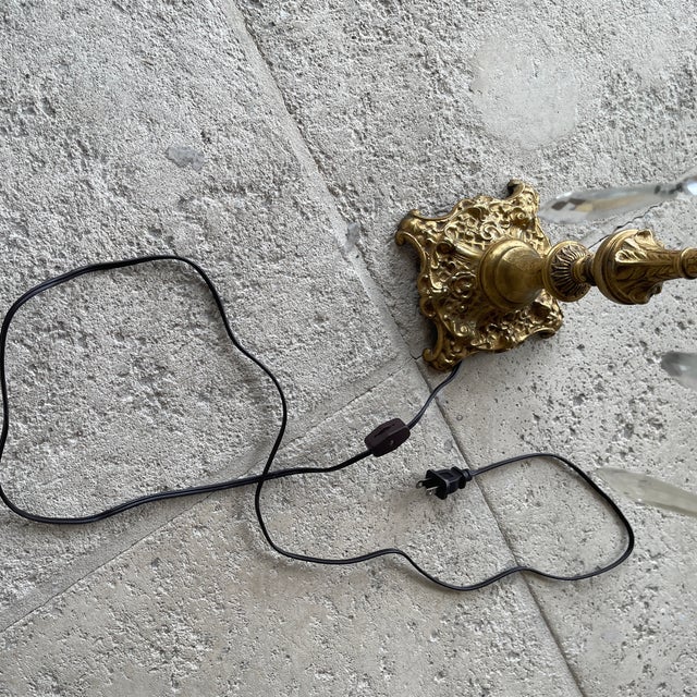 Gold Antique Gilt Brass and Glass Beaded Lamp For Sale - Image 8 of 12