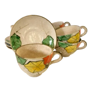 Vintage Japanese Pottery Cups and Saucers, Set of 4