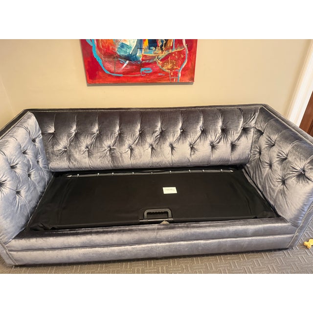 Mitchell Gold + Bob Williams Mitchell Gold + Bob Williams Fiona Superluxe Queen Sleeper Sofa in Blue/Gray/Silver Velvet For Sale - Image 4 of 6