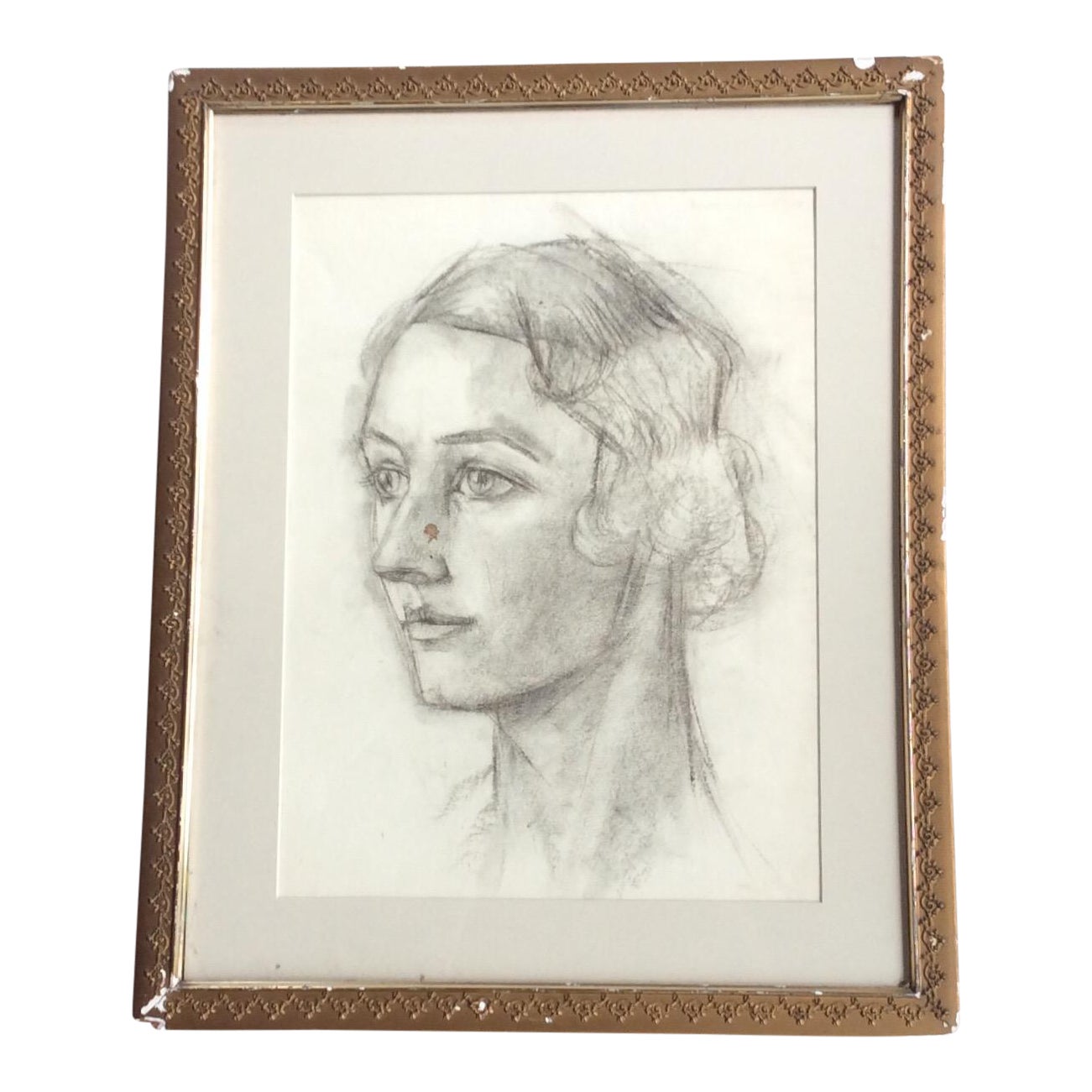 1920s Vintage Framed French Art Deco Female Portrait Sketch Chairish