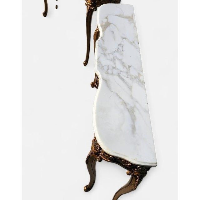 Gold 1940s Italian Marble Giltwood & Marble Console Tables-a Pair For Sale - Image 8 of 18