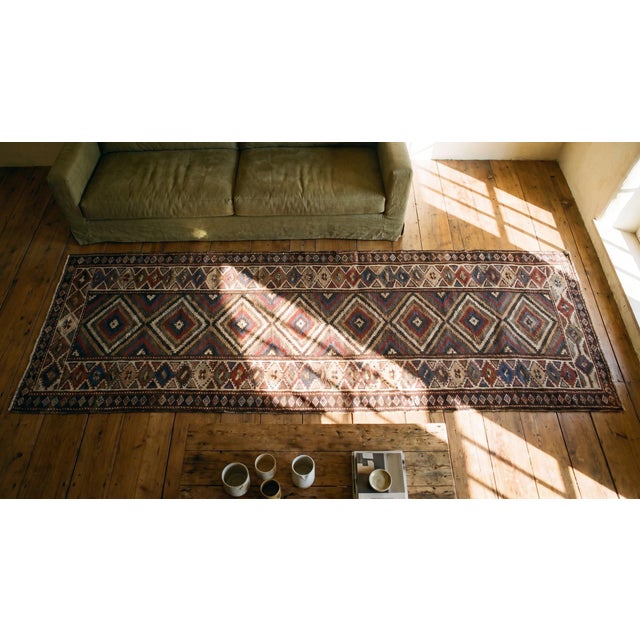 Gray 1900s Multicolor Diamond Antique North West Persian Rug 3'2" X 9'6" Handknotted Wool Carpet For Sale - Image 8 of 9