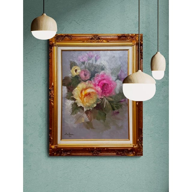 Late 20th Century Peonies on Canvas in a Fancy Gold Frame For Sale In Seattle - Image 6 of 6