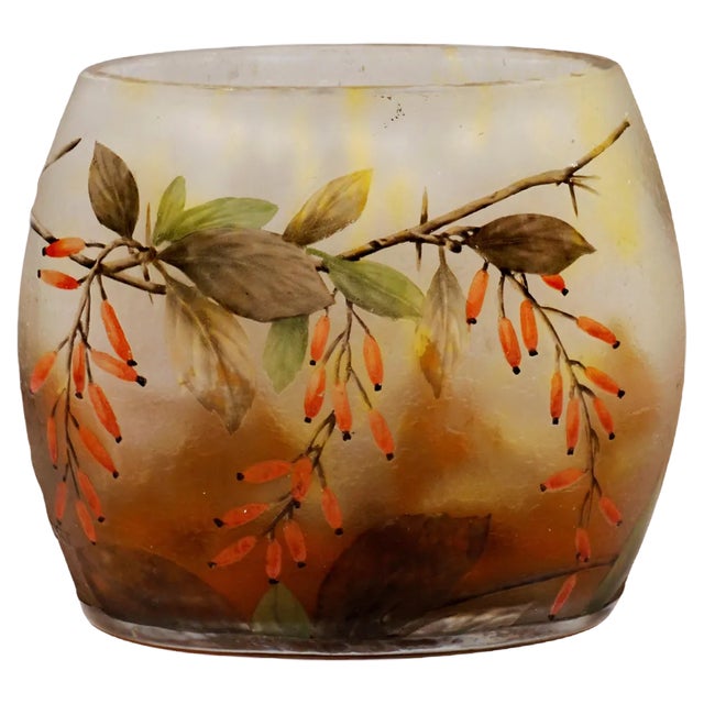 Art Nouveau Cameo Vase with Barberry Decor from Daum Nancy, France For Sale