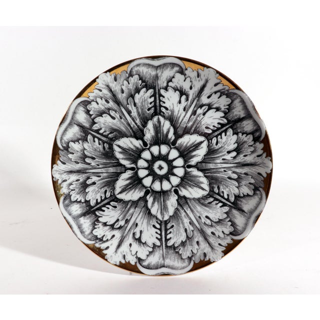 Vintage Set of Six Piero Fornasetti Porcelain Rosoni Pattern Plates Depicting Rosettes 1980s, The dramatic plates depict...
