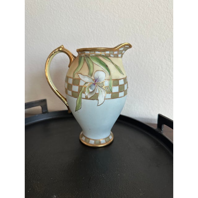Victorian 1910s Nippon Morimura Pitcher, Hand Painted Antique For Sale - Image 3 of 9