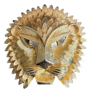 Vendome Lion Head Brooch Gold Tone Astrological Zodiac Leo Sign Pin Vintage 60s