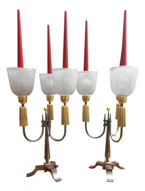 Large Brass Candelabras, 1940s, Set of 2