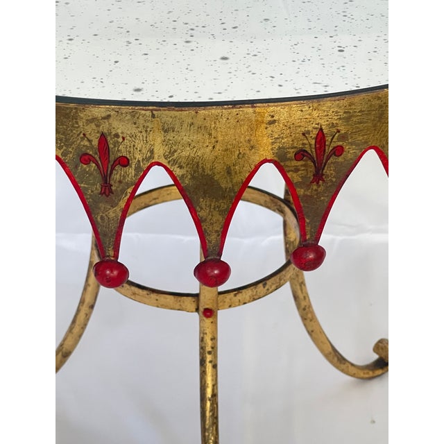 Italian Gilt Metal Round Harlequin Side, Table Mirrored Top For Sale - Image 9 of 14