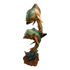 Large Mid-Century Modern Multi-Color Metal Sculpture of Two Fish