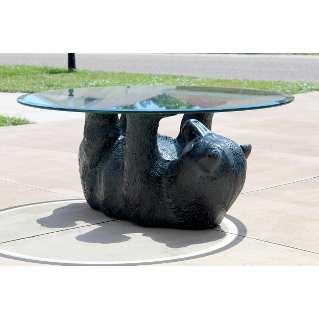 Glass Vintage Rustic Black Bear Glass Coffee Table – Sculptural Wildlife Cocktail Table, Circa 1970s For Sale - Image 7 of 16