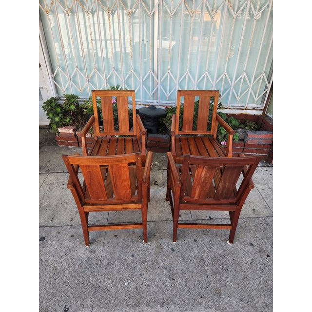 Burnt Umber 1980's Teak Patio Chairs - Set of 4 For Sale - Image 8 of 12