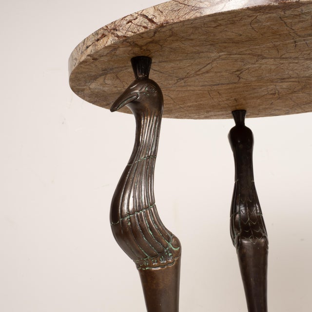 Bronze Bird Form Side Tables W/ Marble Tops Attributed to Maitland Smith - A Pair For Sale - Image 14 of 17