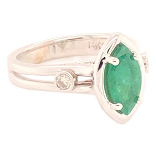 Diamond Emerald Ring 14k White Gold 0.94 TCW Custom Certified For Sale
