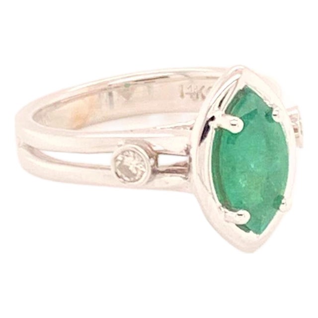 Diamond Emerald Ring 14k White Gold 0.94 TCW Custom Certified For Sale