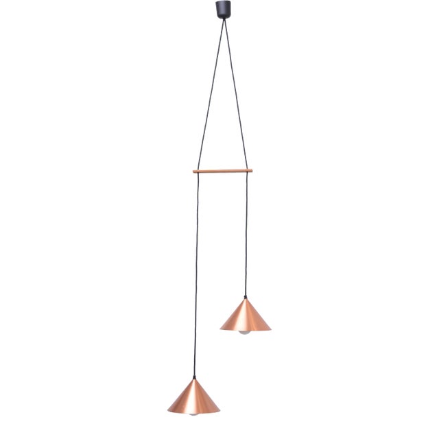 Mid-Century Danish Pendant Light with Two Copper Colored Shades, 1960s For Sale