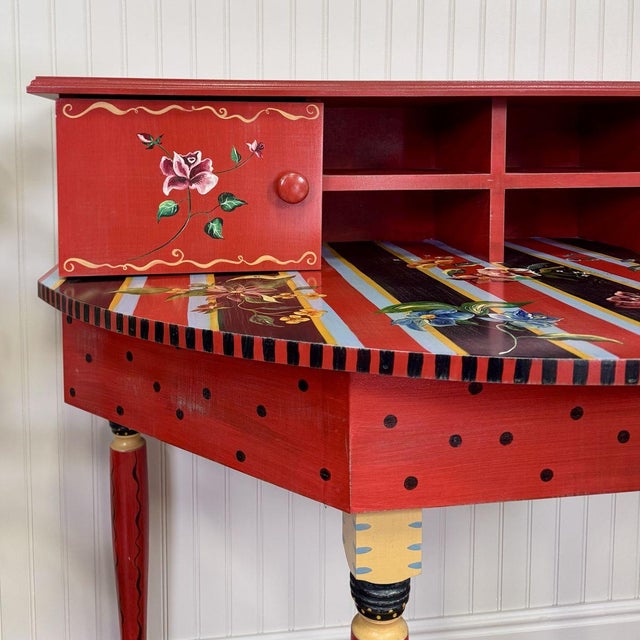 Vintage 1990s Hand-Painted Stonehouse Farm Goods Demilune Desk or Console For Sale - Image 4 of 15