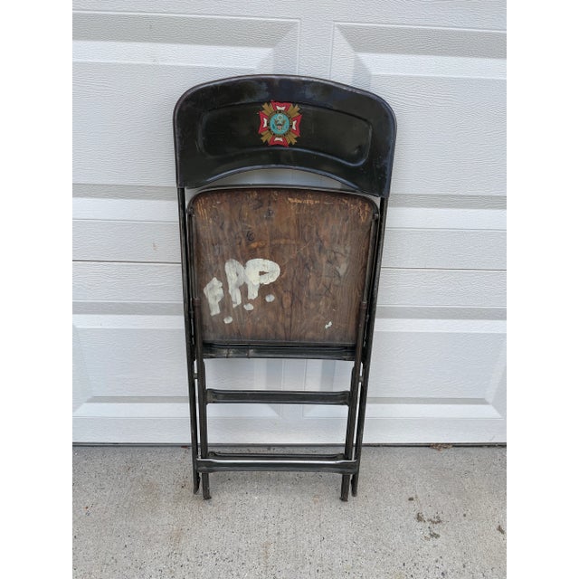 Mid 20th Century Industrial Metal Vintage Vfw Folding Chair For Sale - Image 9 of 10