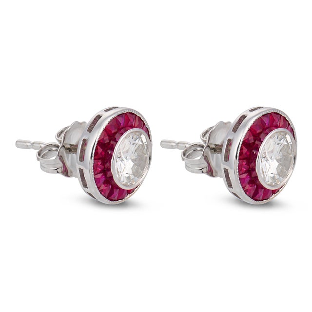Contemporary Contemporary Diamond Ruby 18k White Gold Target Stud Earrings, A Pair For Sale - Image 3 of 7