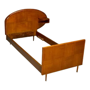 Italian Mid-Century Modern, Twin Bed With Shelf, Marquetry, Italy, 1950s