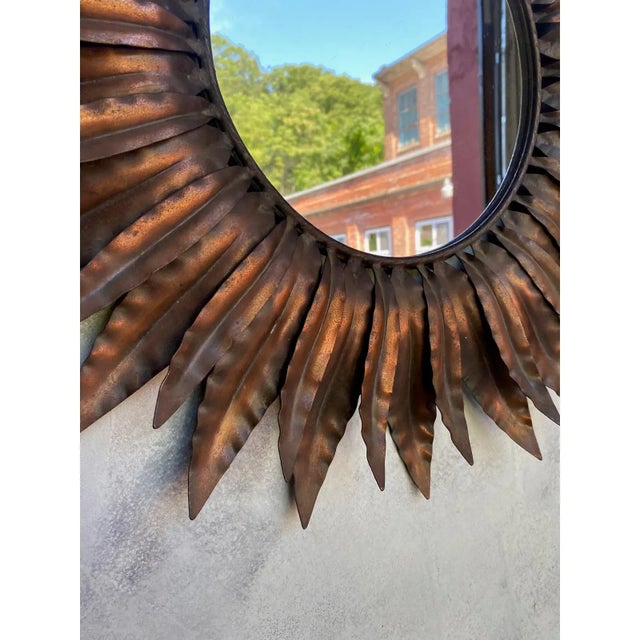 Spanish Sunburst Mirror With Vintage Copper Finish For Sale In New York - Image 6 of 13