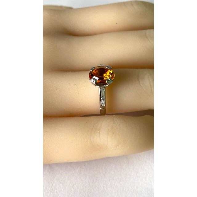 Contemporary Vintage Platinum 1.5 Carat Cushion Orange Sapphire Diamond Ring Size 7.75 For Sale - Image 3 of 10