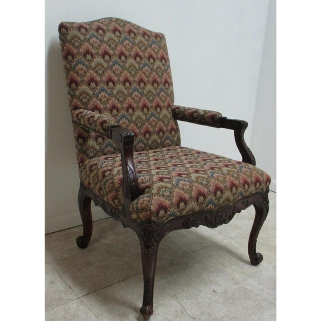 Wood 1980s Baker Furniture French Carved Leg Living Room Lounge Arm Club Chair For Sale - Image 7 of 12