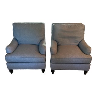 Drexel Heritage Blue Club Chairs - Set of 2. Down Filled For Sale