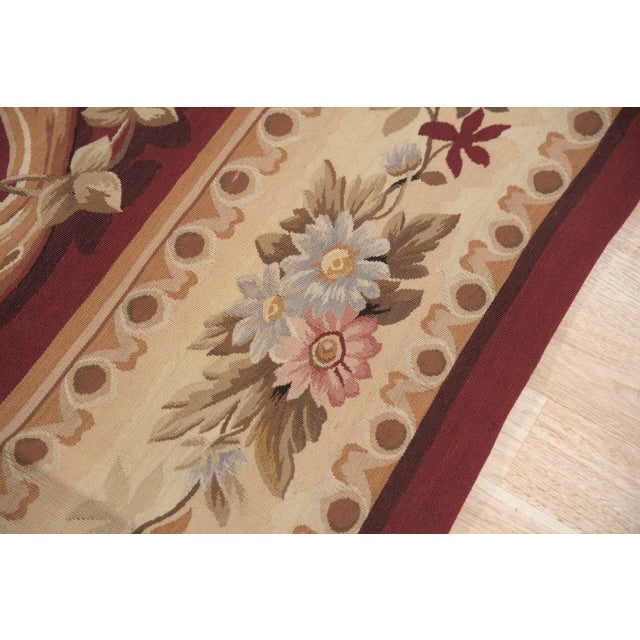 9x12 Vintage Aubusson Flat Weave Wool Rug, Burgundy Rose Medallion For Sale In New York - Image 6 of 12