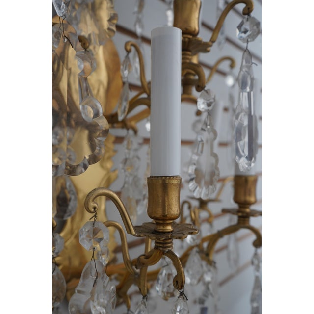 Pair Vintage Brass & Crystal Lighted Wall Sconces For Sale - Image 9 of 11