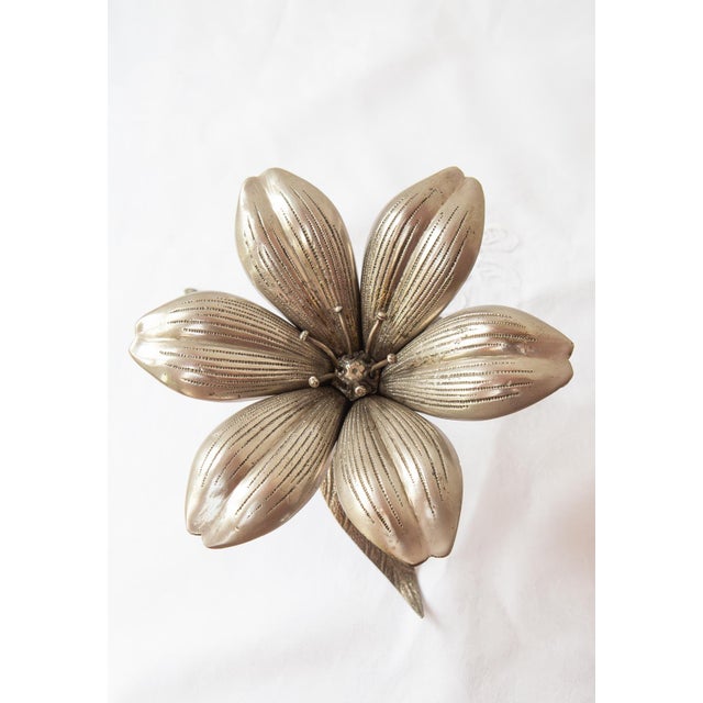 Silver Vintage Silvered Bronze Flower Ashtray, 1960 For Sale - Image 8 of 8