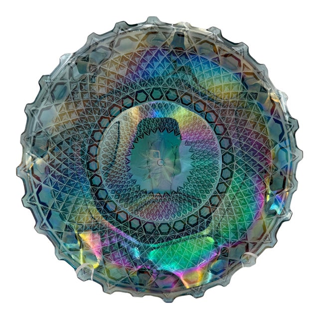 Indiana Carnival Glass Windsor Blue 10" Round Crimped Bowl For Sale