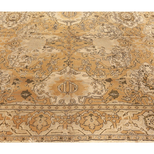 Authentic 19th Century Indian Amritsar Brown and Beige Handwoven Wool Rug For Sale - Image 4 of 8