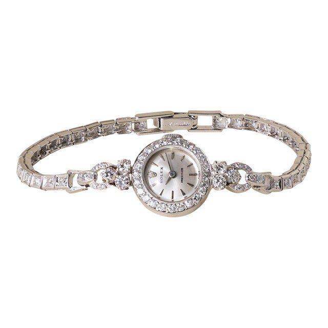 Vintage Rolex 1.50 Carats Diamond Precision Platinum Ladies Cocktail Watch For Sale