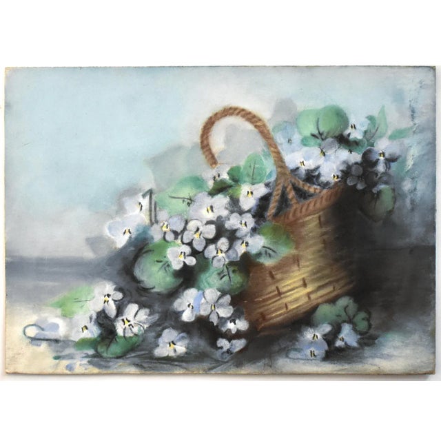 Paper Antique Pastel of a Basket of Violets For Sale - Image 7 of 7