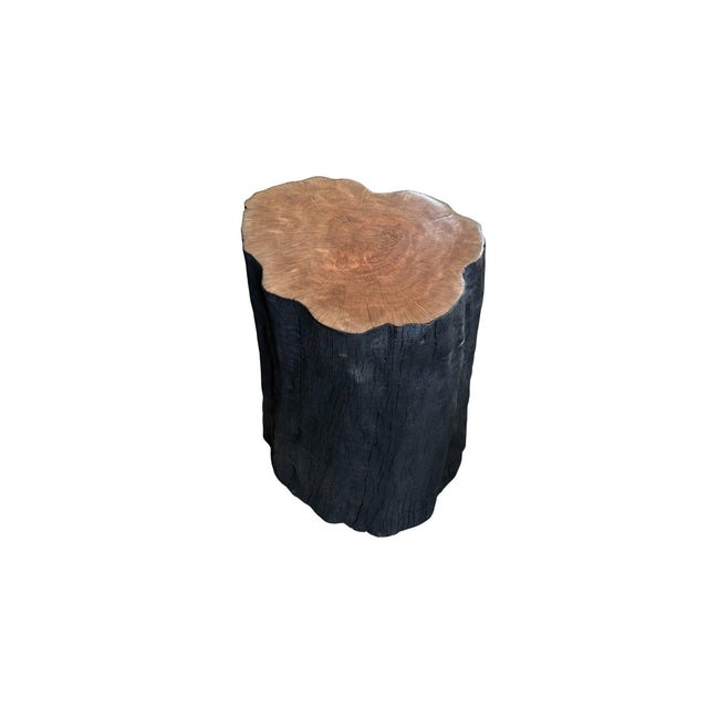 Natural Solid Lychee Wood Side Table Charred & Natural Finish, Modern Organic For Sale - Image 4 of 7