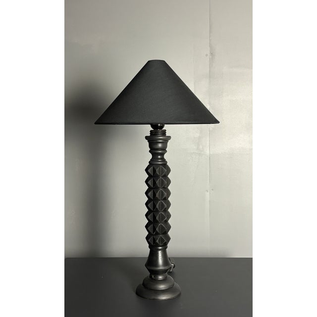 Mid-Century Modern Brutalist Wood Turned and Ebonized Table Lamp by Charles Dudouyt, 1950s For Sale - Image 14 of 14