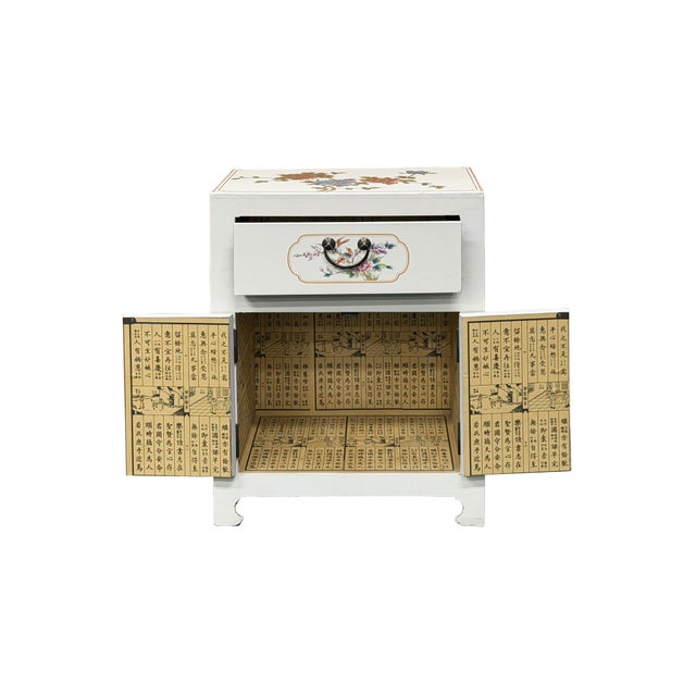 Chinese Off White Vinyl Moon Face Flower Graphic End Table Nightstand For Sale In San Francisco - Image 6 of 12