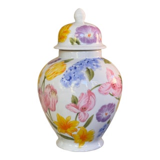 Vintage Made in Japan Floral Motif Ginger Jar For Sale