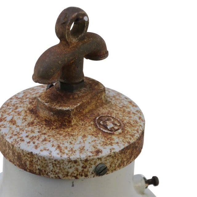 Rare factory lamp by industria rotterdam grey enamel with grey cast iron top white interior e27 / e26 depending on...