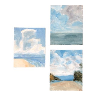 Gallery Wall Collection 3 Contemporary Impressionist Seascape Paintings Set of 3 For Sale
