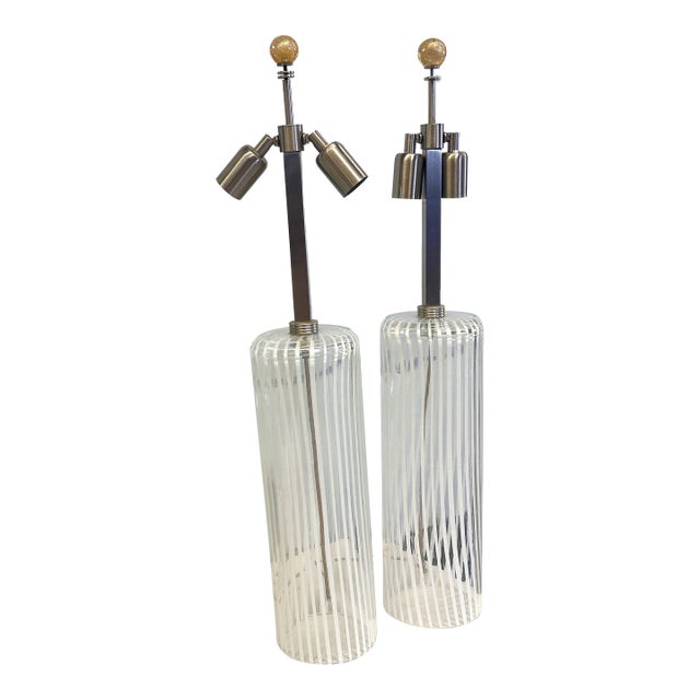 Set of Two Milky-White “Canne Di Filigrana” Filigree Rods Murano Glass For Sale