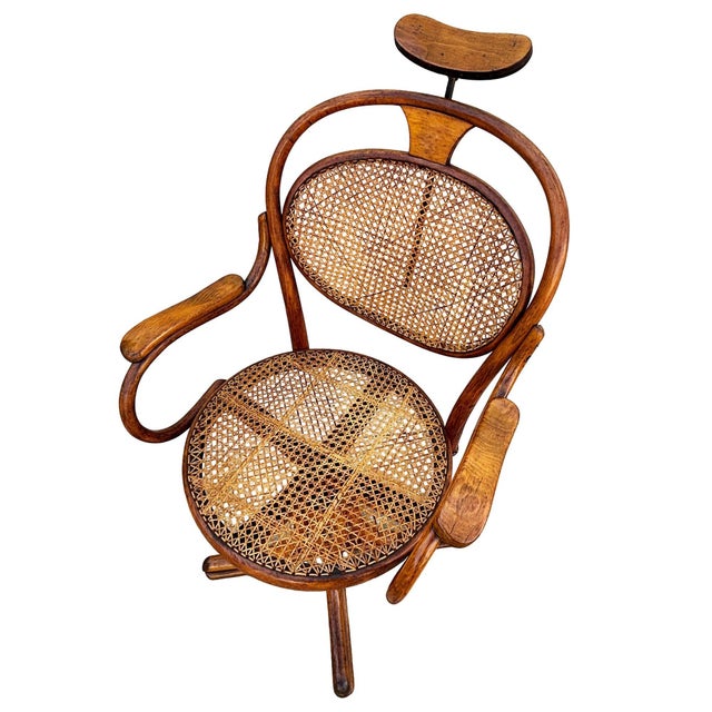 Wood 1900-1909 Rare Late Victorian Bespoke Bent Oak Barbers Chair With Cane Seat, Germany For Sale - Image 7 of 8