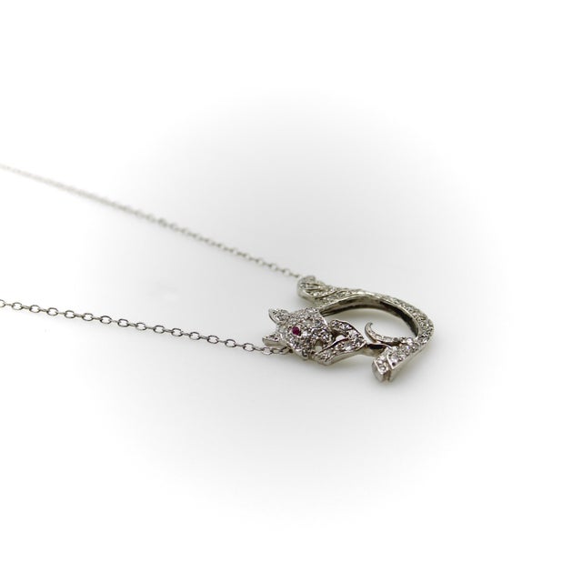 1940s 1940s Retro Platinum Encrusted Squirrel Pendant With 14k White Gold Chain For Sale - Image 5 of 9