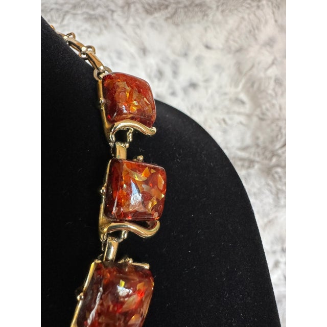 Vintage 1950's Coro Autumn Lucite Confetti Burnt Necklace and Earrings Set Orange Gold Flakes - 3 Pieces For Sale - Image 10 of 12